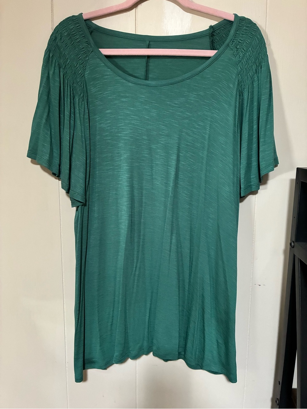 Lane Bryant Teal Scoop-Neck Short Sleeve Plus 18/20 Green Blouse Flowy Soft Top